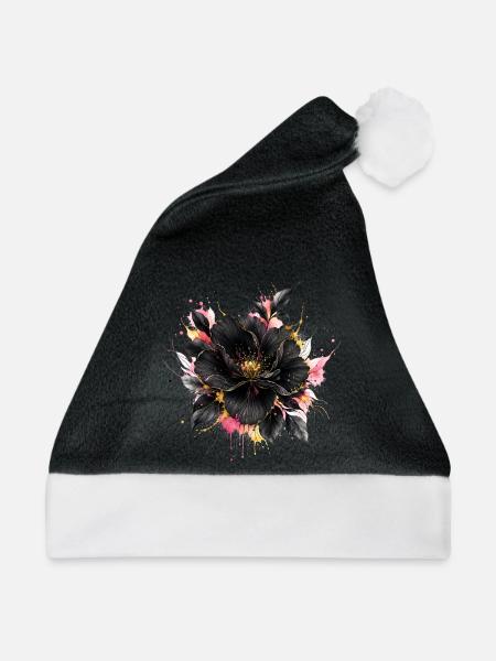 Schwarze Blüte mit Goldakzenten - Weihnachtsmütze - Schwarz/Weiß