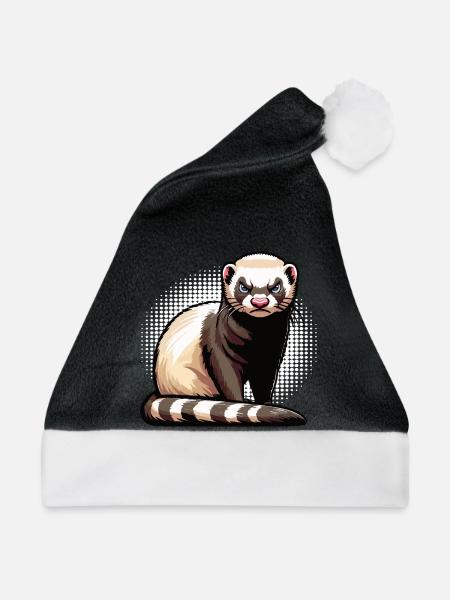Frettchen Frettchenhalter Frettchenbesitzer - Weihnachtsmütze - Schwarz/Weiß - Vorne