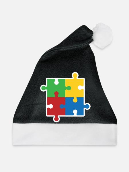 Autismus Puzzle Symbol - Weihnachtsmütze - Schwarz/Weiß