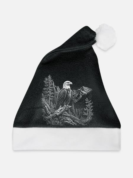 Weißkopfseeadler in ruhiger Berglandschaft - Weihnachtsmütze - Schwarz/Weiß
