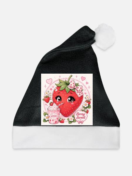 Erdbeer-Traum-Pink-Anhänger - Weihnachtsmütze - Schwarz/Weiß