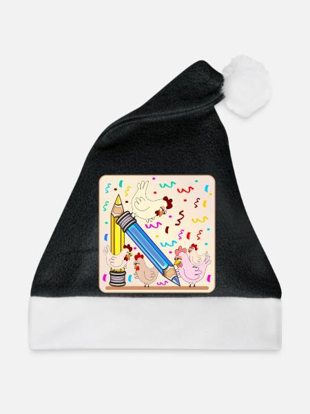 Einschulung Schulkind Hühner - Weihnachtsmütze - Schwarz/Weiß