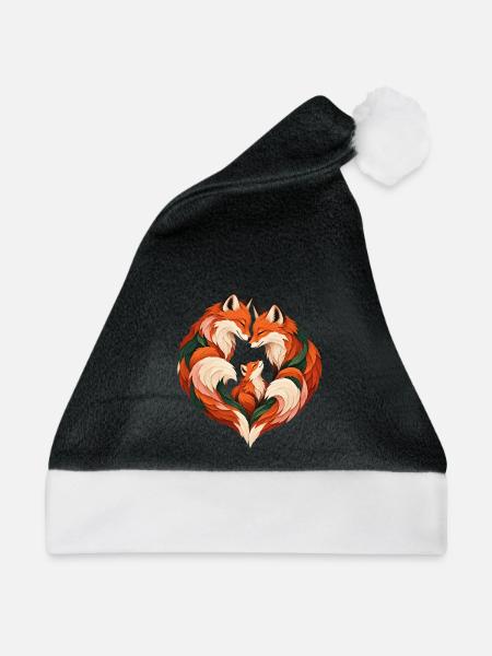Fuchsfamilienherz - Weihnachtsmütze - Schwarz/Weiß