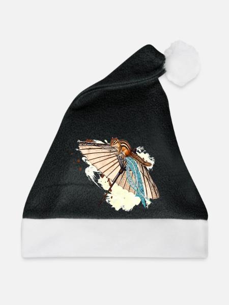 Japanischer Papierschirm Eichhörnchen - Weihnachtsmütze - Schwarz/Weiß