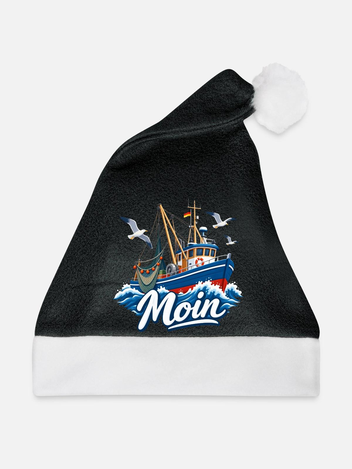 Fischkutter Nordsee Moin  Kutter - Weihnachtsmütze - Schwarz/Weiß - Vorne