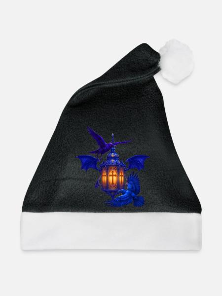 Blaues Lanternenlicht mit Raben - Weihnachtsmütze - Schwarz/Weiß