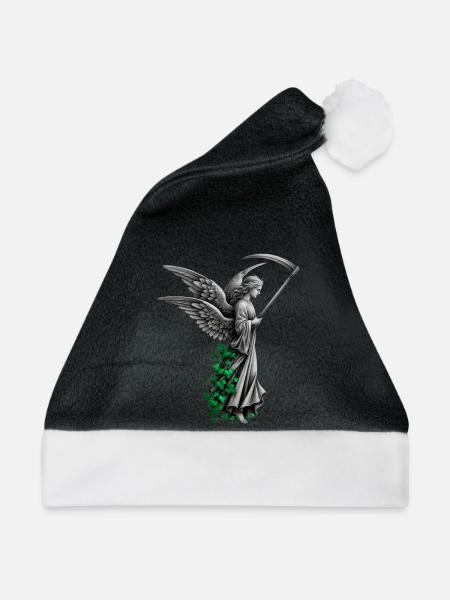 Engel Statue mit Sense und Efeu - Weihnachtsmütze - Schwarz/Weiß