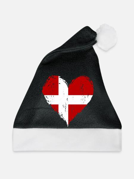 Dänemark Herzflagge Grunge - Weihnachtsmütze - Schwarz/Weiß - Vorne
