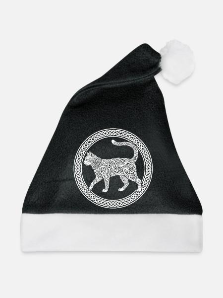 Freyjas Kater – Katze im Flechtring - Weihnachtsmütze - Schwarz/Weiß - Vorne