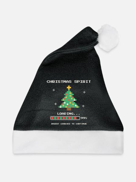 Pixel Weihnachtsgeist lädt - Weihnachtsmütze - Schwarz/Weiß - Vorne