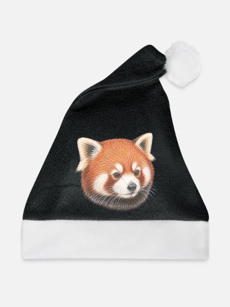 Kopfporträt des roten Pandas - Weihnachtsmütze - Schwarz/Weiß