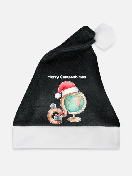 Regenwurm im Hut des Weihnachtsmanns - Weihnachtsmütze - Schwarz/Weiß - Vorne
