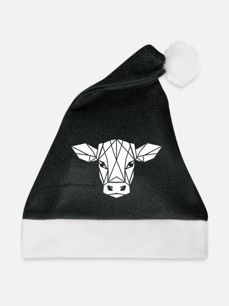 Kälbchen Polygon - Landwirt Design - Weihnachtsmütze - Schwarz/Weiß - Vorne