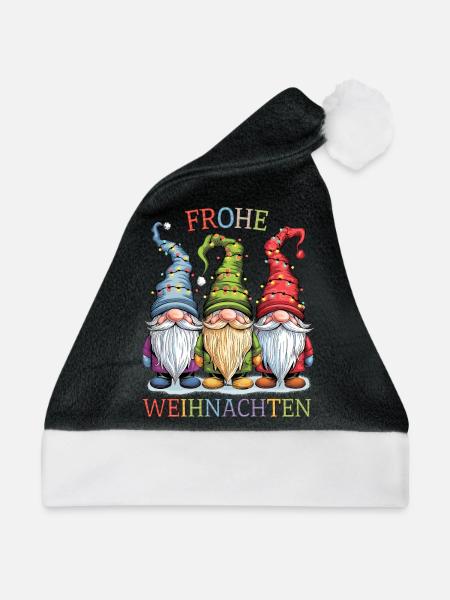 Gnom Frohe Weihnachten Gnome Familie Wichtel süß - Weihnachtsmütze - Schwarz/Weiß - Vorne