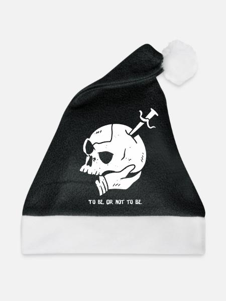 Totenkopf mit Dolch und Hamlet Zitat - Weihnachtsmütze - Schwarz/Weiß - Vorne