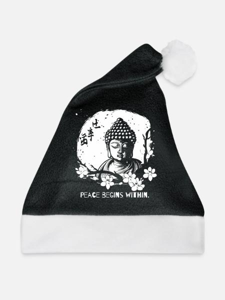 Frieden beginnt im Inneren - Buddha - Weihnachtsmütze - Schwarz/Weiß - Vorne