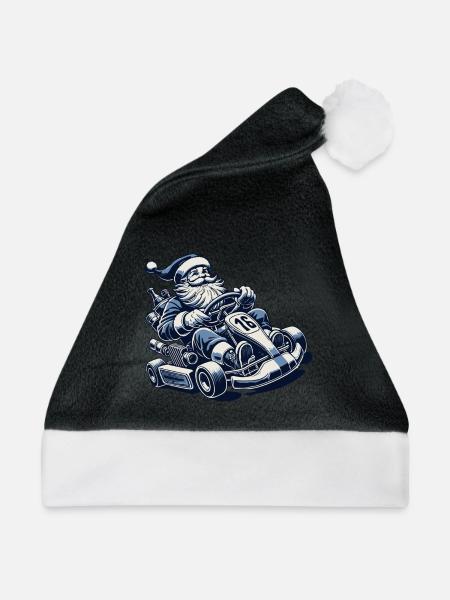 Weihnachtsmann Go-Kart Retro Stil - Weihnachtsmütze - Schwarz/Weiß