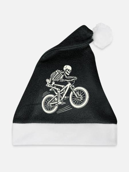 Skelett Auf Fahrrad Mountainbike Abenteuer - Weihnachtsmütze - Schwarz/Weiß