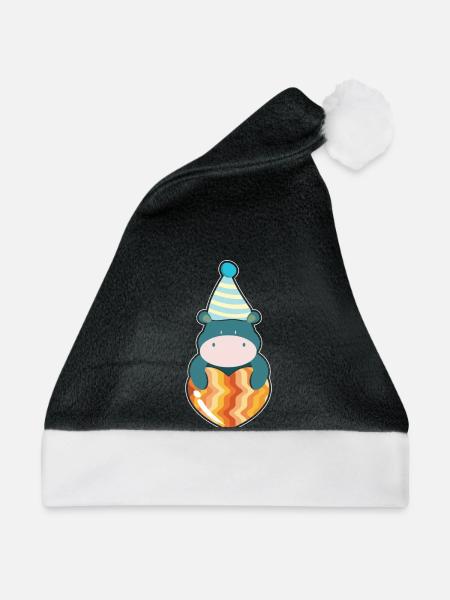 Nilpferd Kinder shirt - Weihnachtsmütze - Schwarz/Weiß