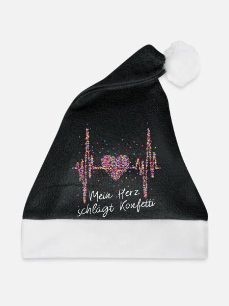 Herzschlag, Kölner Dom, Herz, Karneval - Weihnachtsmütze - Schwarz/Weiß