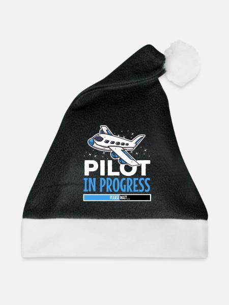 Geschenk für Flugschüler – Pilot in Progress Motiv - Weihnachtsmütze - Schwarz/Weiß - Vorne