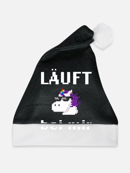 Läuft bei mir Pixelart mit Einhorn - Weihnachtsmütze - Schwarz/Weiß - Vorne