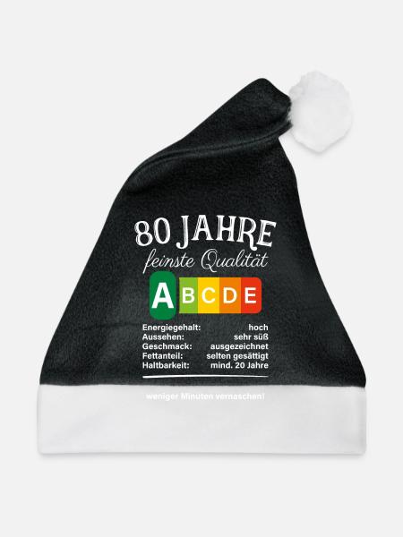 80 Jahre Feinste Qualität Geschenk 80. Geburtstag - Weihnachtsmütze - Schwarz/Weiß - Vorne