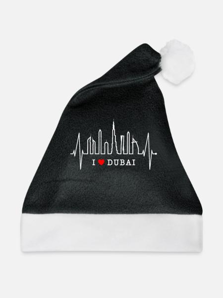 Dubai Skyline Herzschlag Burj Khalifa Silhouette - Weihnachtsmütze - Schwarz/Weiß - Vorne
