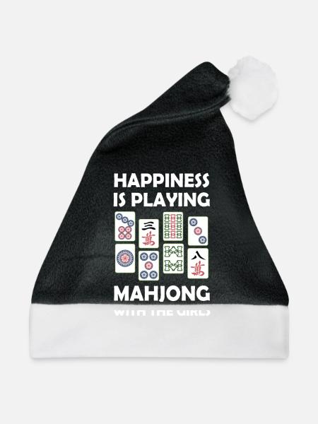 Lustiges Mahjong Cooles Glück spielt Mahjong - Weihnachtsmütze - Schwarz/Weiß - Vorne