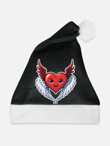 Rotes Herz mit Flügeln - Weihnachtsmütze - Schwarz/Weiß
