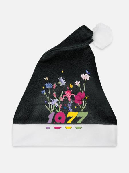 Geburtsjahr 1977 Wildblumen - Weihnachtsmütze - Schwarz/Weiß