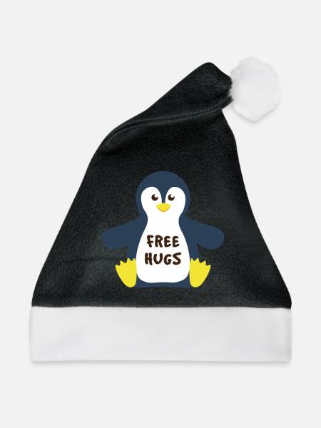 Kostenlose Umarmungen Winter Arktis Seevogel Pinguin - Weihnachtsmütze - Schwarz/Weiß - Vorne
