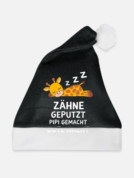 Pyjama Nachthemd Zähne Geputzt Giraffe - Weihnachtsmütze - Schwarz/Weiß