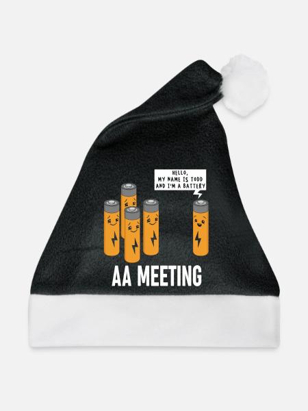AA Meeting Witziges Batterie Cartoon Design - Weihnachtsmütze - Schwarz/Weiß