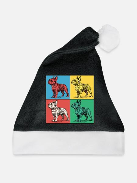 Französische Bulldogge Pop-Art Design - Weihnachtsmütze - Schwarz/Weiß - Vorne