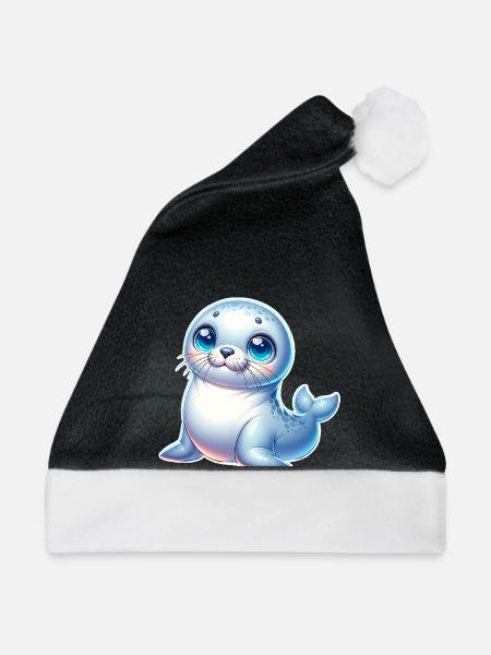 Robbe Seehund - Weihnachtsmütze - Schwarz/Weiß - Vorne