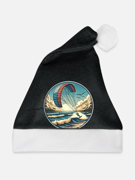 Kitesurfen Kitesurf Kitesurfer Kiteboard - Weihnachtsmütze - Schwarz/Weiß - Vorne