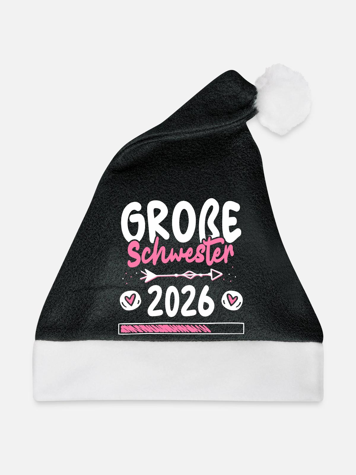 Große Schwester 2026 Loading - Weihnachtsmütze - Schwarz/Weiß - Vorne