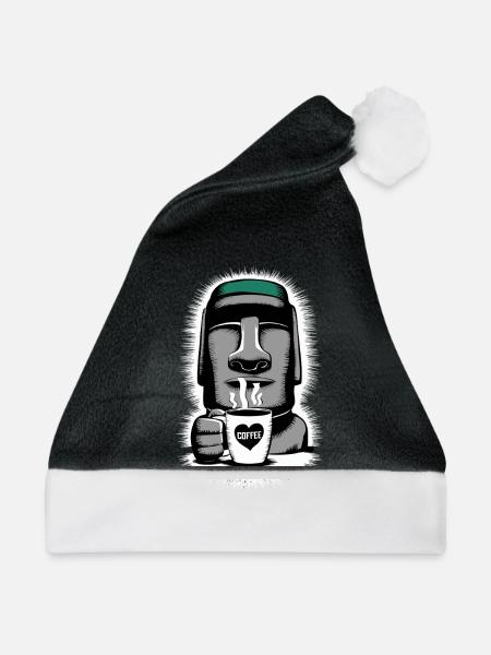 Easter Island Kaffee Moai Herz Tasse - Weihnachtsmütze - Schwarz/Weiß - Vorne