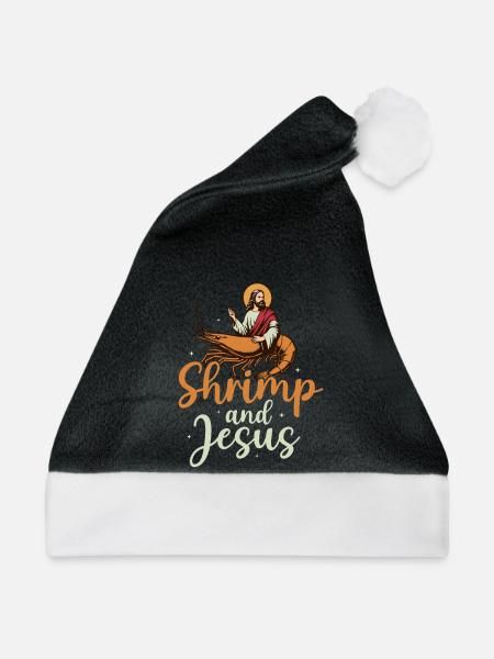 Shrimp And Jesus Seafood Shrimp Lover - Weihnachtsmütze - Schwarz/Weiß - Vorne