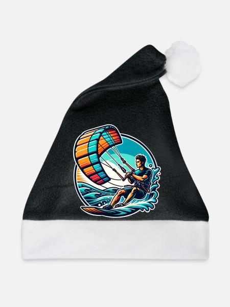 Kitesurfer Kiteboard Kitesurfen Kitesurf - Weihnachtsmütze - Schwarz/Weiß - Vorne