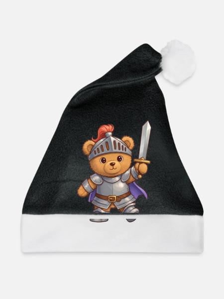 Teddybär Ritter - Weihnachtsmütze - Schwarz/Weiß