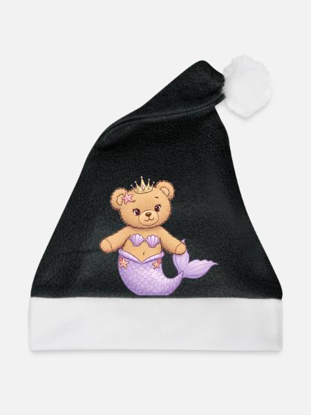 Teddybär Meerjungfrau - Weihnachtsmütze - Schwarz/Weiß