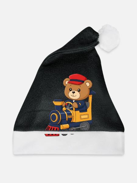 Teddybär Lokomotivführer - Weihnachtsmütze - Schwarz/Weiß
