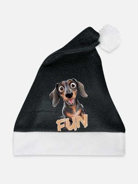 Fröhlicher Dackel mit Text Fun - Weihnachtsmütze - Schwarz/Weiß