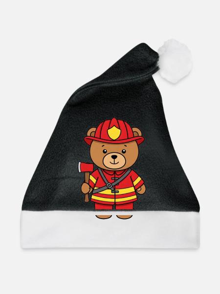 Teddybär Feuerwehrmann - Weihnachtsmütze - Schwarz/Weiß