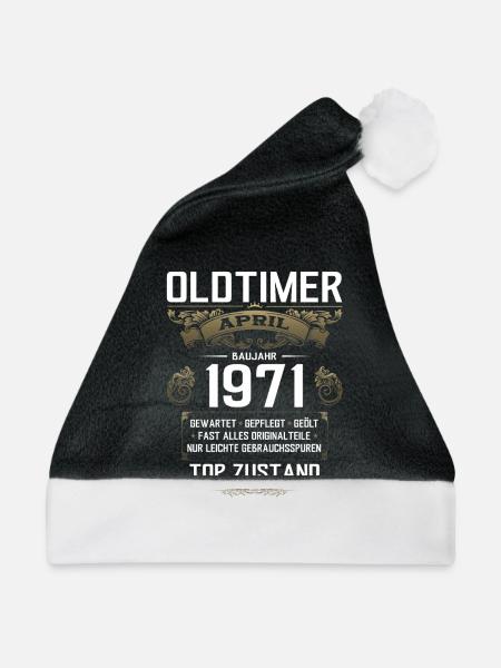 55. Geburtstag Oldtimer April Jahrgang 1971 - Weihnachtsmütze - Schwarz/Weiß - Vorne