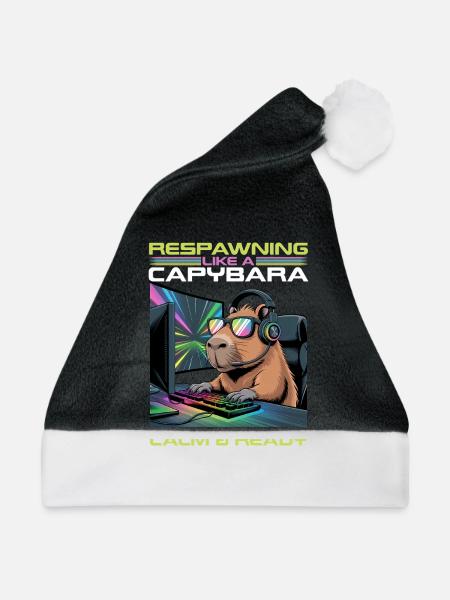 Capybara PC Gamer Gaming - Weihnachtsmütze - Schwarz/Weiß - Vorne