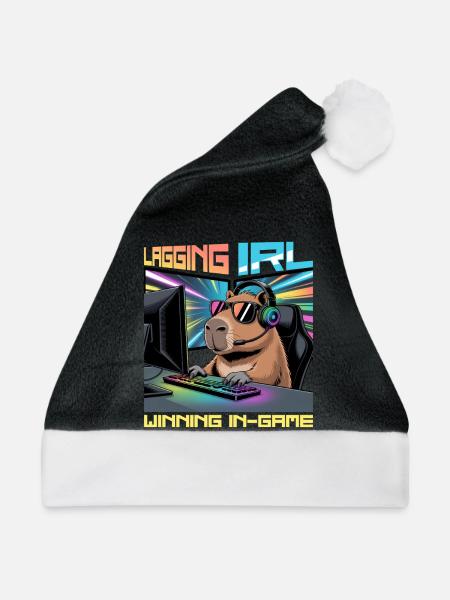Capybara PC Gamer Gaming - Weihnachtsmütze - Schwarz/Weiß - Vorne