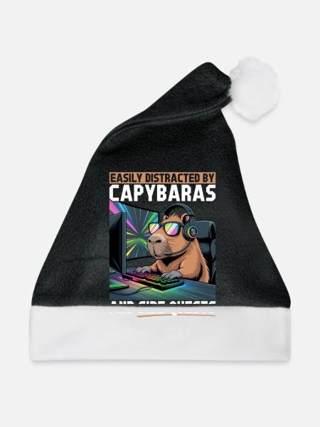 Capybara PC Gamer Gaming - Weihnachtsmütze - Schwarz/Weiß - Vorne